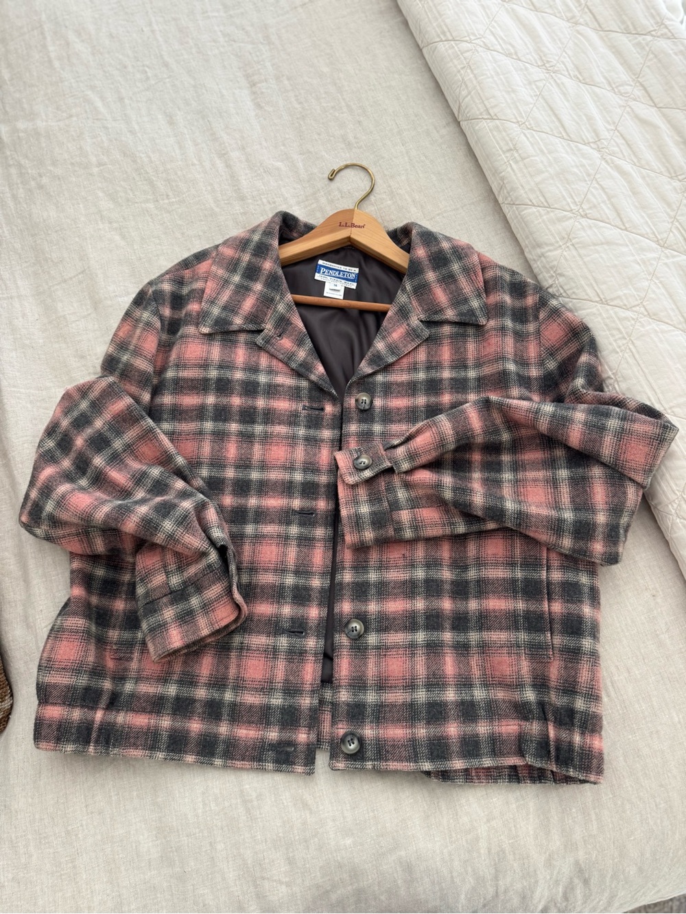 1990s Pendleton pink and charcoal gray wool bomber jacket